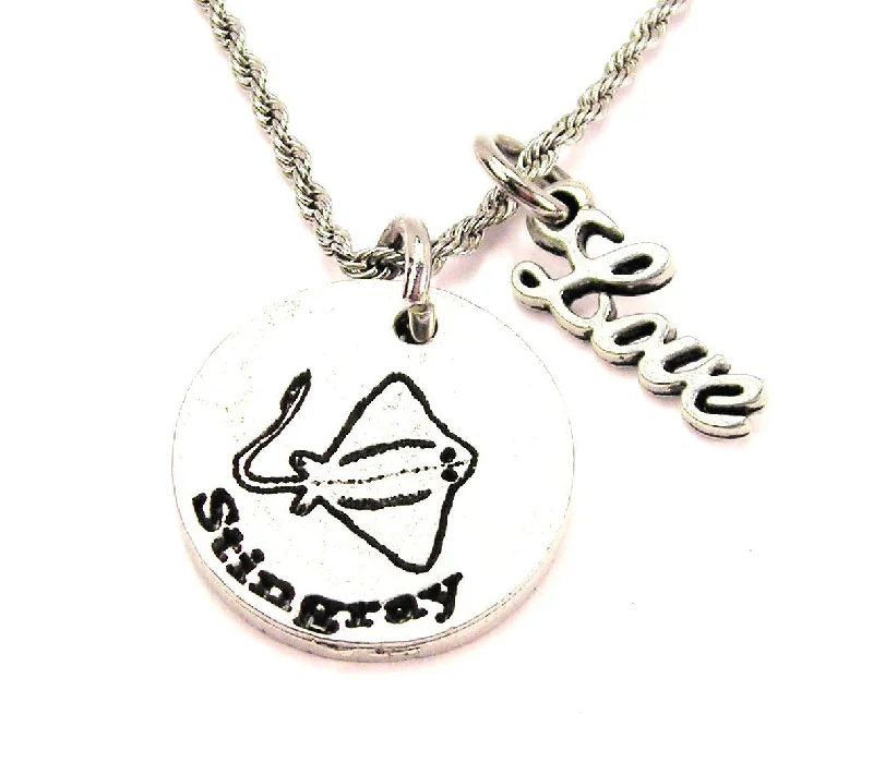 Long Chain Necklace-Stingray 20" Chain Necklace With Cursive Love Accent