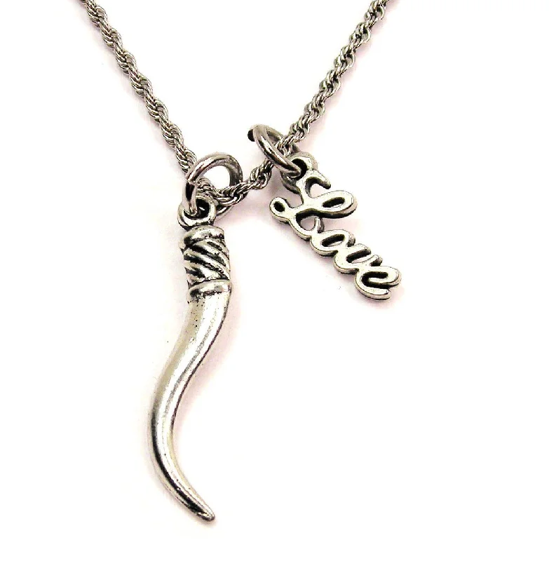 Simple Chain Necklace for Women-Cornuto Horn 20" Chain Necklace With Cursive Love Accent