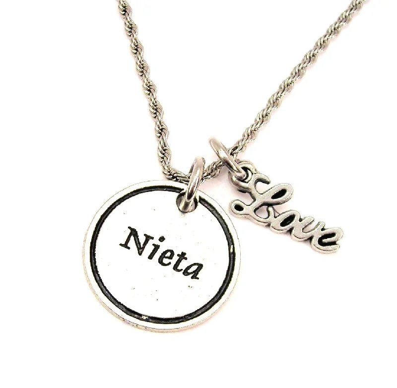 Trendy Choker Necklace-Nieta Granddaughter 20" Chain Necklace With Cursive Love Accent