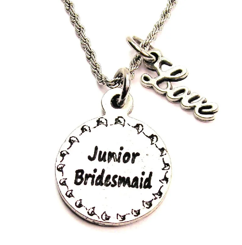 Elegant Choker Necklace-Junior Bridesmaid 20" Chain Necklace With Cursive Love Accent