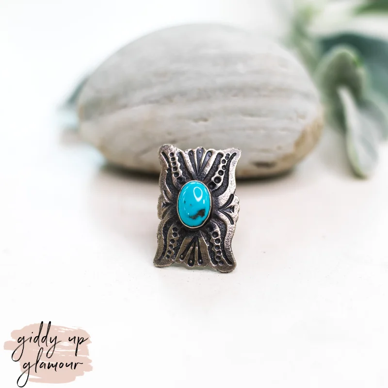 Oval Diamond Ring-Shawn Cayatineto | Navajo Handmade Sterling Silver Ring with Turquoise Stone | Size 7