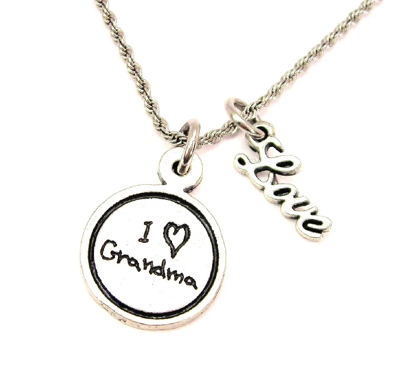 Classic Link Necklace-I Love Grandma Child Handwriting 20" Chain Necklace With Cursive Love Accent