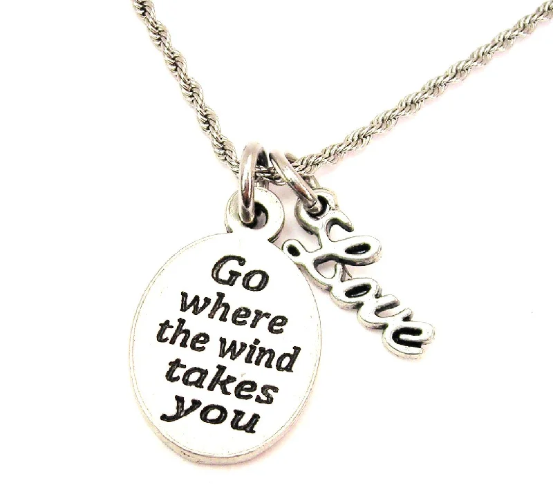 Statement Necklace for Wedding-Go Where The Wind Takes You 20" Chain Necklace With Cursive Love Accent