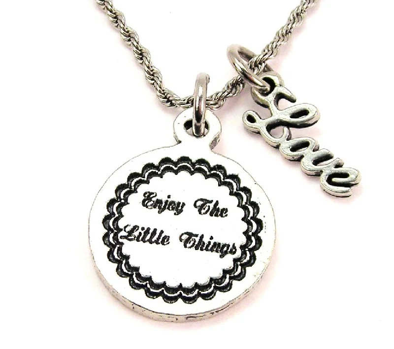 Customizable Gold Necklace-Enjoy The Little Things 20" Chain Necklace With Cursive Love Accent