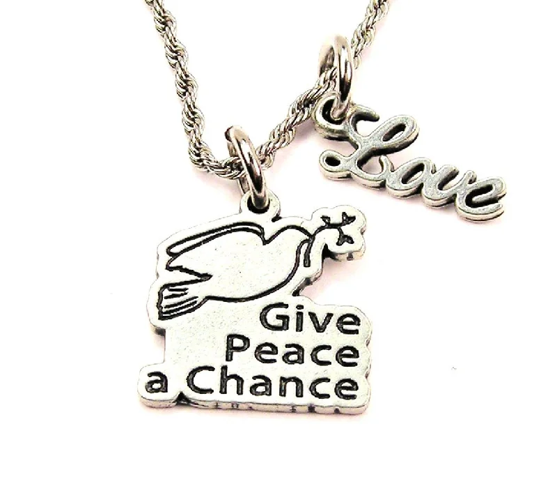 Designer Necklace for Women-Give Peace A Chance 20" Chain Necklace With Cursive Love Accent