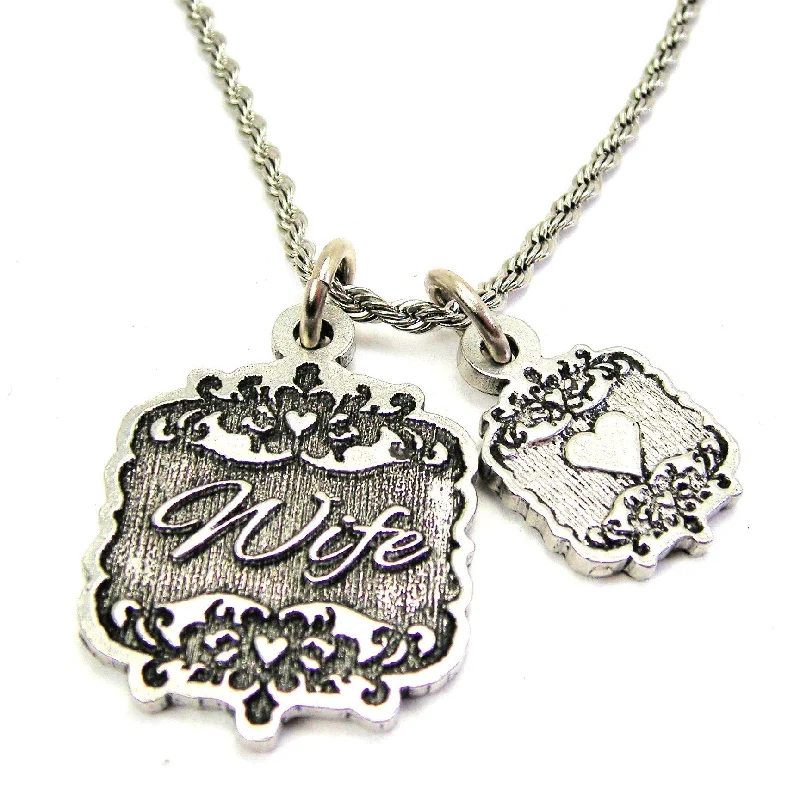 Handmade Silver Necklace-Wife Victorian Scroll With Victorian Accent Heart 20" Chain Necklace