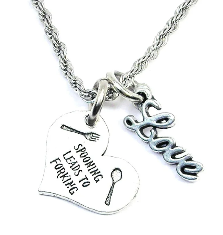 Custom Name Necklace-Spooning Leads To Forking 20" Rope Necklace With Love