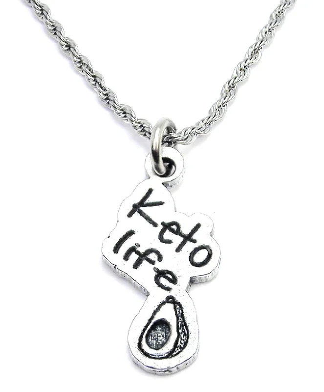 Diamond Pendant Necklace-Keto Life With Avocado Single Charm Necklace