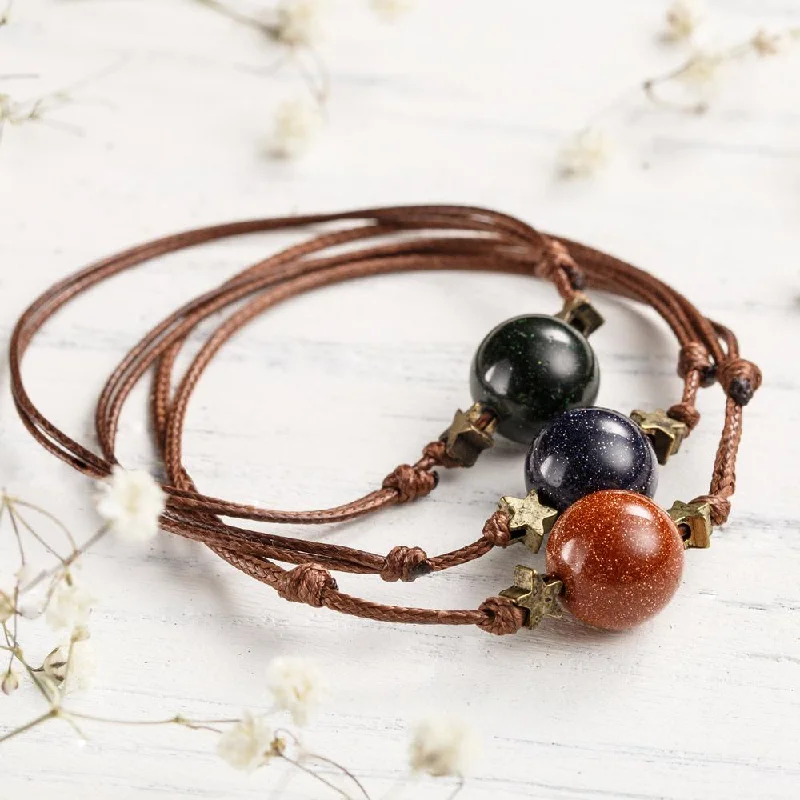 Leather Bracelet with Metal Accents-Goldstone Bracelet