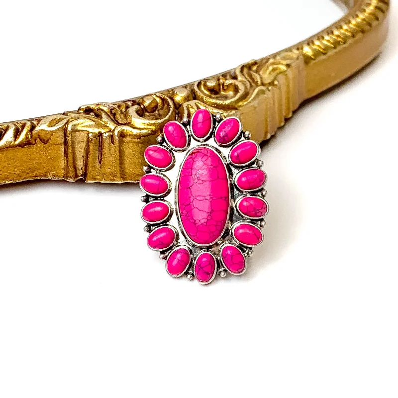 Custom Engagement Ring for Her-Western Oval Faux Stone Stretch Ring in Fuchsia Pink