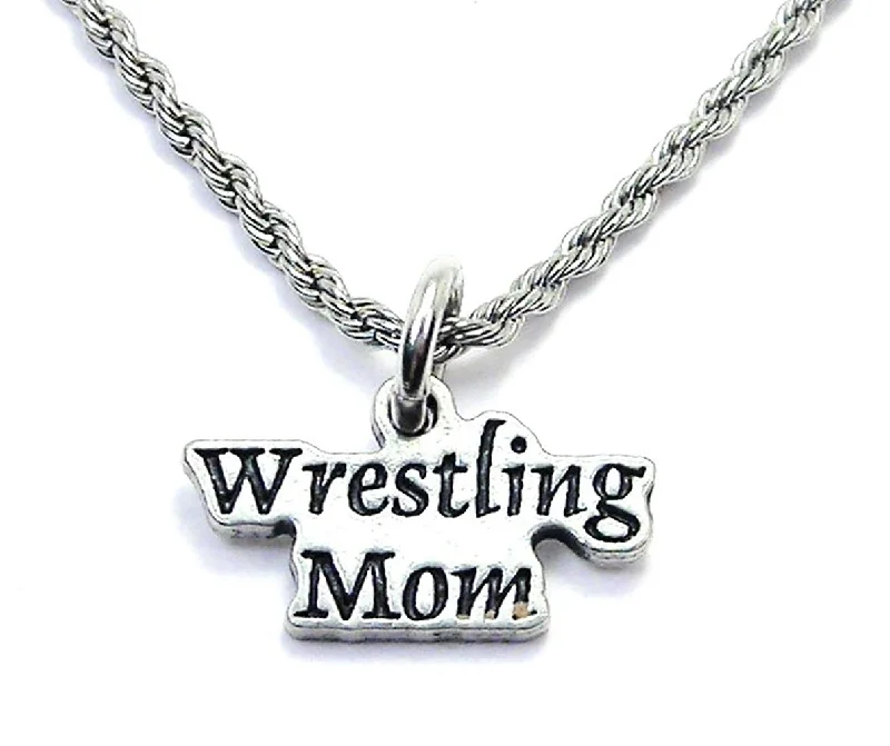 Large Pendant Gold Necklace-Wrestling Mom Single Charm Necklace