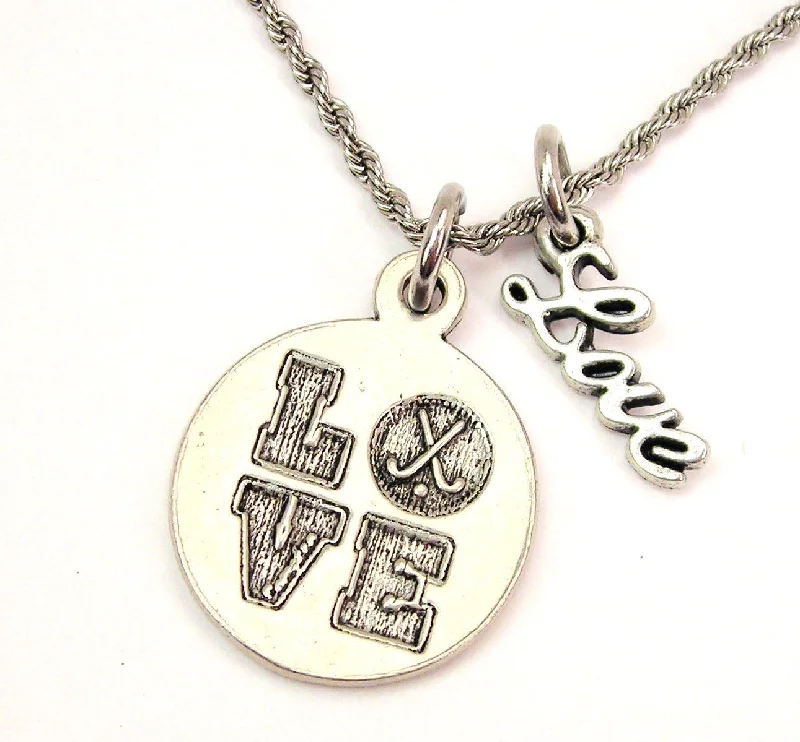 Diamond and Pearl Necklace-Love Field Hockey 20" Chain Necklace With Cursive Love Accent