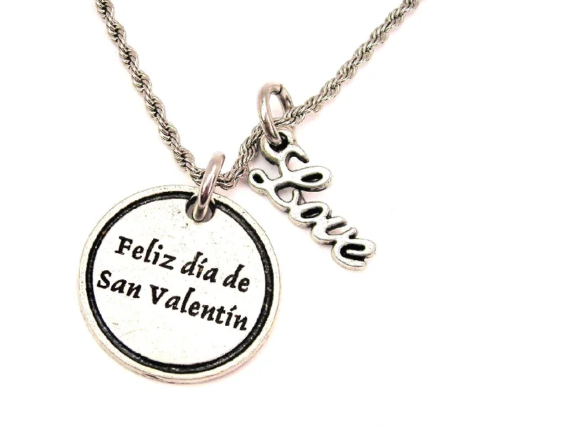 Luxury Pendant Necklace-Feliz Dia De San Valentine 20" Chain Necklace With Cursive Love Accent