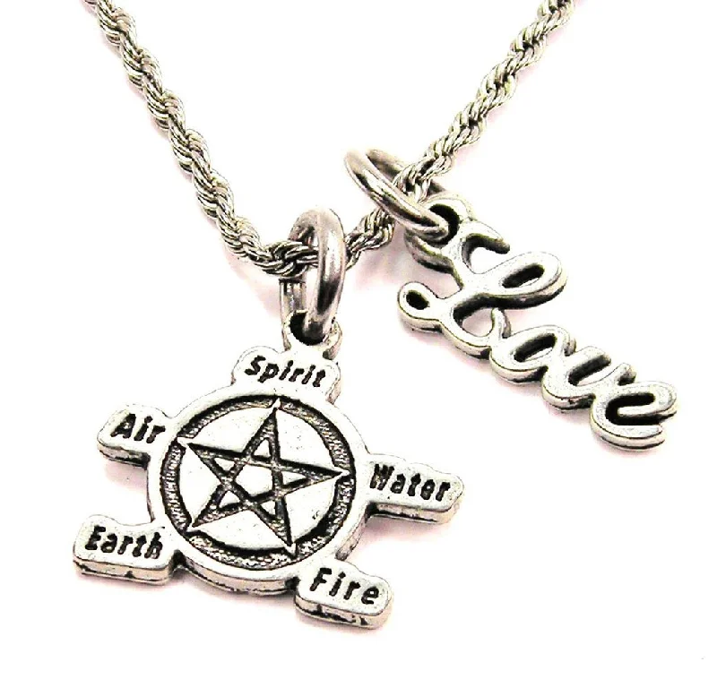 Simple Diamond Necklace-Nature's Elements Pentacle 20" Chain Necklace With Cursive Love Accent