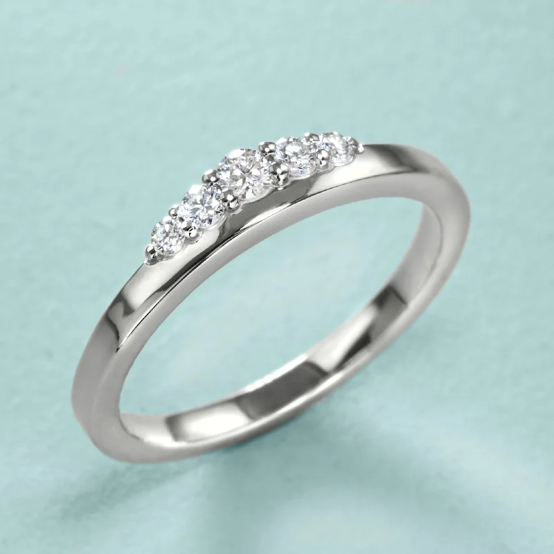 Thin Gold Ring for Women-Contemporary Offset Band With Diamonds