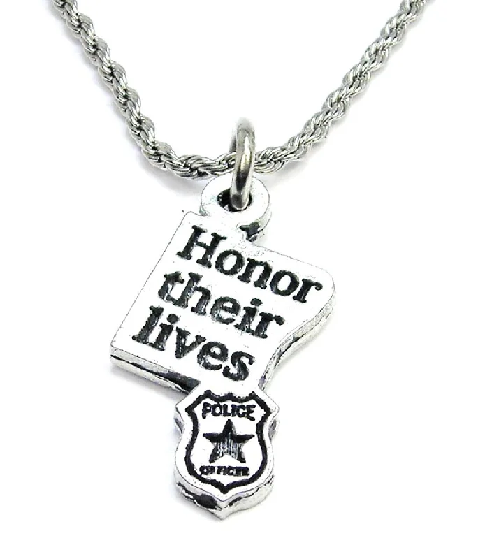 Large Pendant Gold Necklace-Honor Their Lives Police Badge Single Charm Necklace