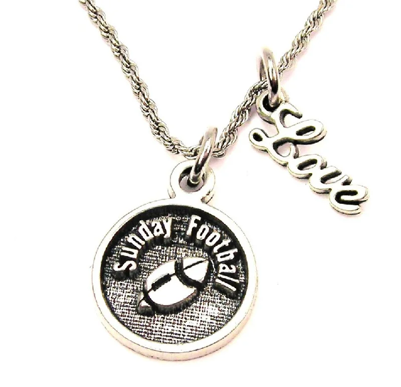 Silver Chain with Gemstones-Sunday Football 20" Chain Necklace With Cursive Love Accent