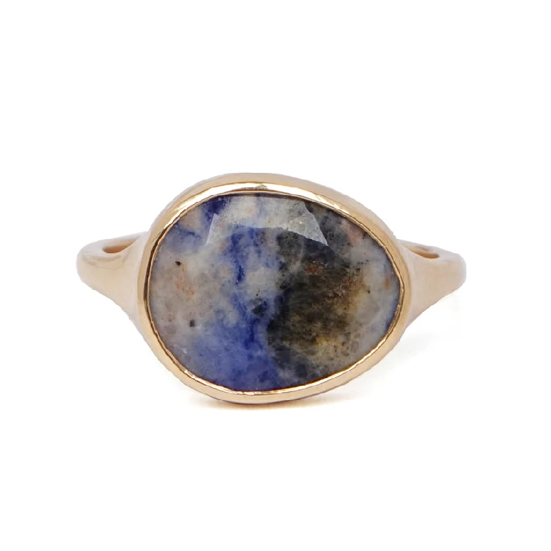 Personalized Birthstone Ring-Freeform Lapis Lazuli Signet Ring