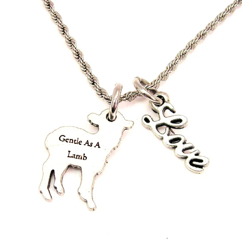 Handmade Gemstone Necklace-Gentle As A Lamb 20" Chain Necklace With Cursive Love Accent