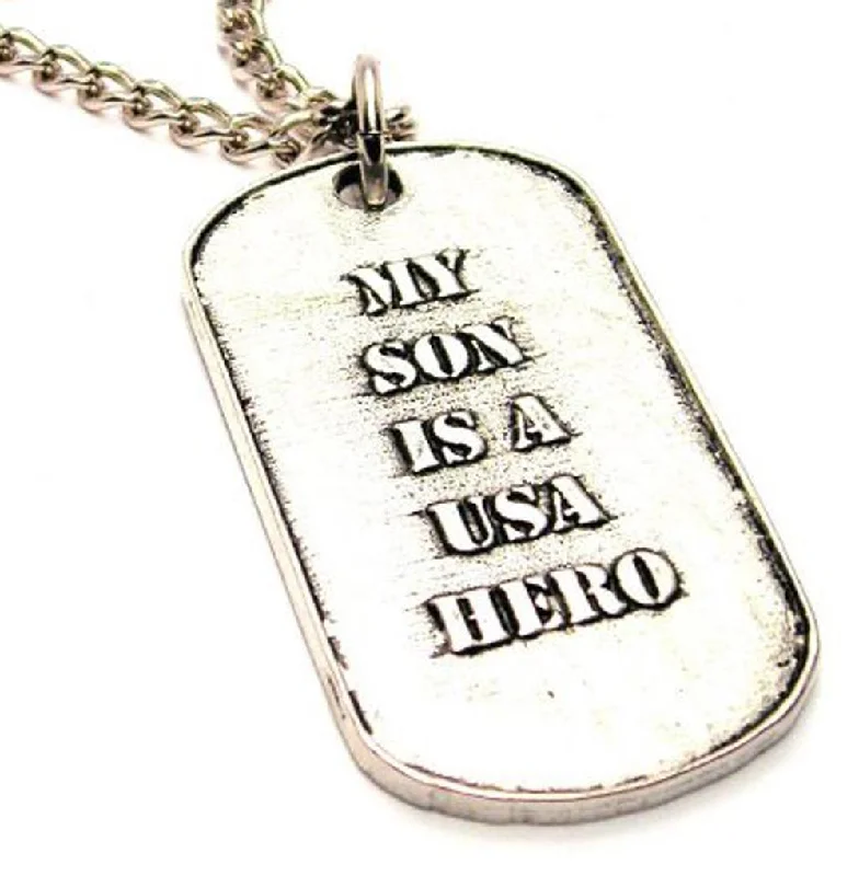 Silver Necklace with Charms-My Son Is A USA Hero Single Charm Necklace